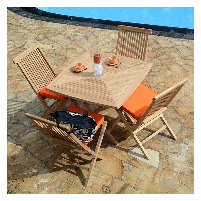 Table pliante carrée en teck Ecograde Cardif 90 x 90 cm