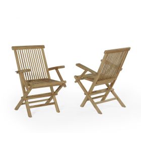 Ensemble de 2 fauteuils pliants en teck massif de qualité Ecograde© Java