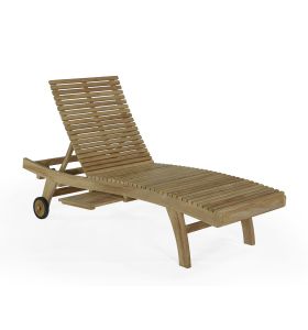 Chaise longue bain de soleil en teck massif de qualité Ecograde© Beverly avec tablette coulissante