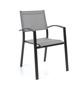 Chaise en alu anthracite et textilène gris clair Ronda