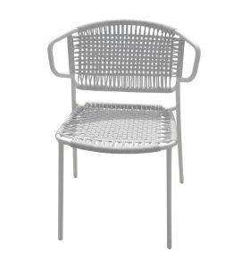 Chaise de jardin en métal blanc et corde blanche, Forli