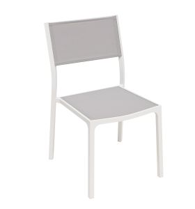Chaise de jardin en alu blanc et  textilène gris clair Léda