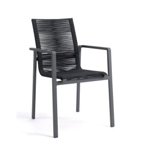 Chaise de jardin empilable en aluminium anthracite et corde textilène noir Aruba