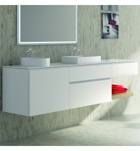 Ensemble de salle de bains suspendus blanc de 200 cm composé de 3 meubles avec tiroirs, Moden