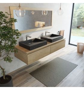 Meuble de salle de bains suspendu en teck qualité Ecograde de 120 cm Khaléï avec 2 grands tiroirs pour vasque à poser