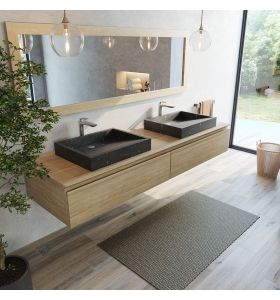Meuble de salle de bains suspendu en teck qualité Ecograde de 150 cm Khaléï avec 2 grands tiroirs pour vasque à poser