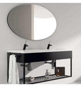 Meuble de salle de bains suspendu 120 cm + double vasque céramique, collection Metal