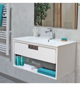 Meuble de salle de bains laqué blanc 1 tiroir avec plan vasque de 80 cm Futura