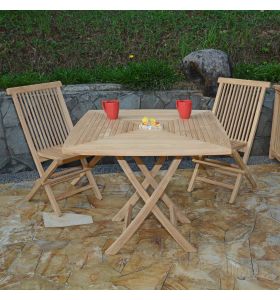 Salon de jardin Malo - Table pliante carrée Cardif de 90 cm et 2 chaises pliantes Java  en teck massif de qualité Ecograde©
