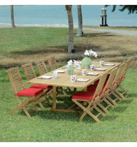 Ensemble de jardin en Teck massif qualité Ecograde Antalya - Table rectangulaire Sydney extensible 1.94 à 2.94 m + 8 chaises pliantes Barbade
