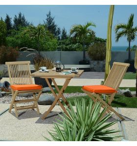 Salon de jardin en teck massif Ecograde Manga, table pliante ronde 75 cm Gap + 2 chaises pliantes Java