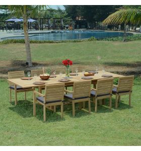 Ensemble de jardin en Teck massif qualité Ecograde Utrilla - Table rectangulaire Sydney extensible  + 8 fauteuils empilables Tivoli