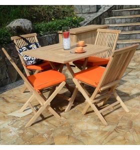Salon de jardin Paolo - Table pliante carrée Cardif de 90 cm et 4 chaises pliantes Java  en teck massif de qualité Ecograde©