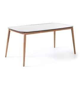 Table avec pieds en teck et plateau en Duranite® blanc 213 x 100 cm Kimito