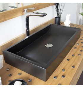 Vasque à poser en terrazzo effet béton noir, Boreal 70 x 35 cm