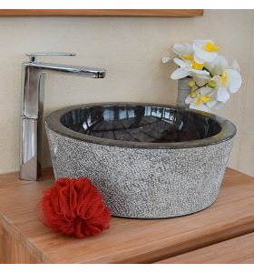 Vasque de salle de bain à poser en marbre noir ø 40 cm Drip 