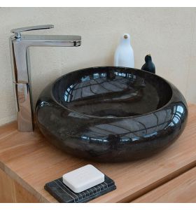 Vasque Luna ronde en marbre poli Noir 40 cm  