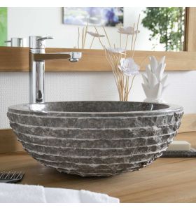 Vasque à poser en marbre gris, Marmo, ronde ø 40 cm x 15 cm de haiteur