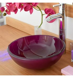Vasque de salle de bain ronde à poser en verre aubergine Rany
