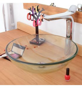 Vasque de salle de bain ronde à poser en verre transparent Marta