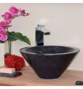 Vasque à poser ronde en marbre noir - Koni