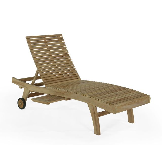 Chaise longue bain de soleil en teck massif de qualité Ecograde© Beverly avec tablette coulissante