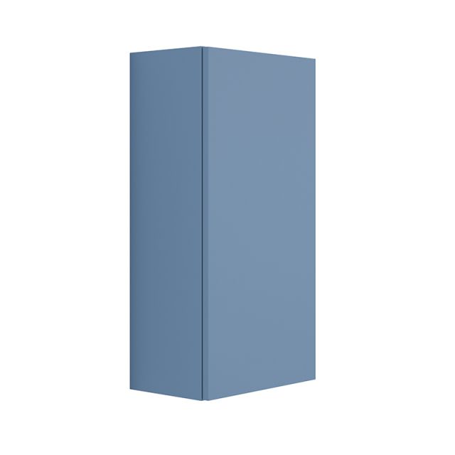 Demi colonne de salle de bains suspendue Odda laquée bleu denim de 130 cm de hauteur avec 1 porte.