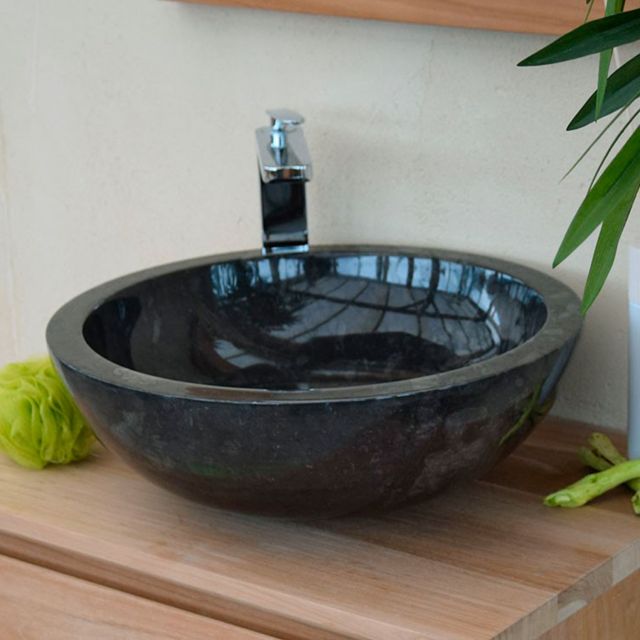 Vasque en Marbre Noir, Lizéa, ronde ø 40 cm