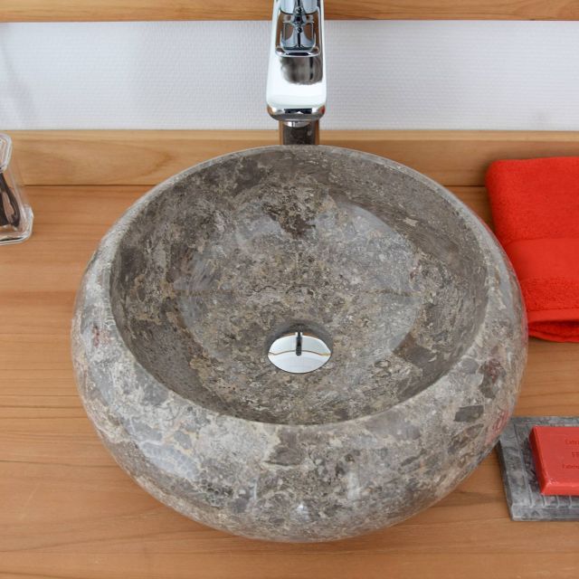 Vasque de salle de bain à poser en marbre gris Luna
