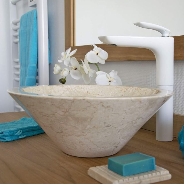 Vasque à poser en marbre crème de ø 40 cm - Koni