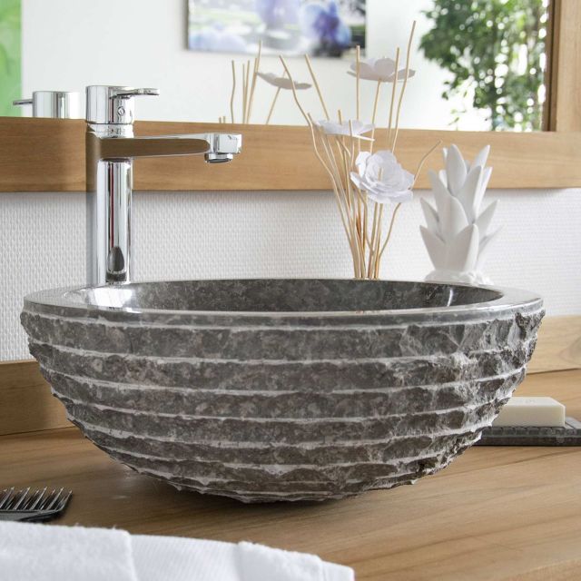 Vasque à poser en marbre gris, Marmo, ronde ø 40 cm x 15 cm de haiteur
