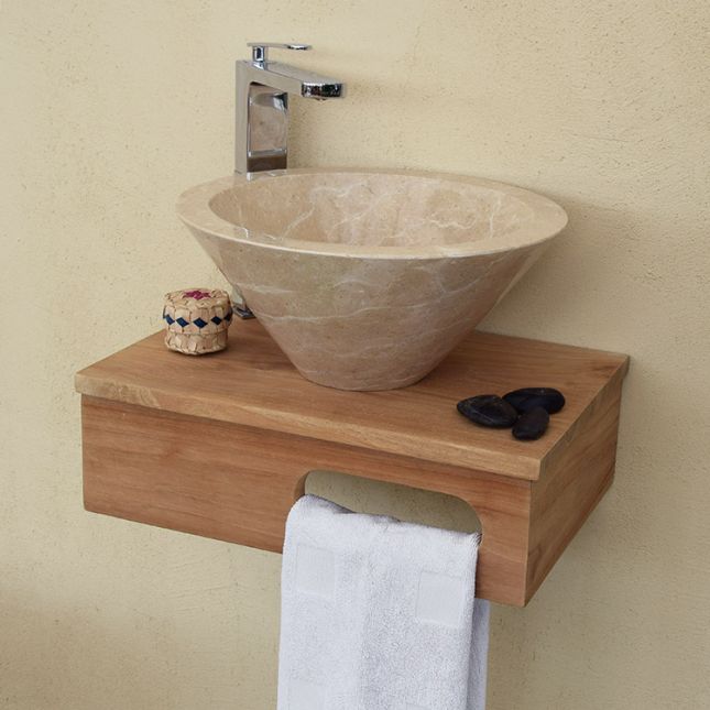 Meuble lave main suspendu Micro, stratifié bois ou laqué avec plan vasque  céramique