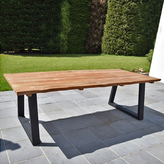 Table 100 % d'extérieur Bona bois de teck massif et aluminium finition  noire 160 x 90 cm